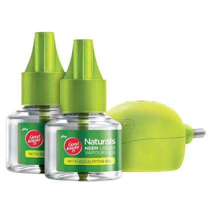 Good Knight Naturals, Machine + 2 Refills Neem Mosquito Repellent With 100% Natural Active Ingredients (Safe For Kids And Adults), 3 Piece Combo Pack
