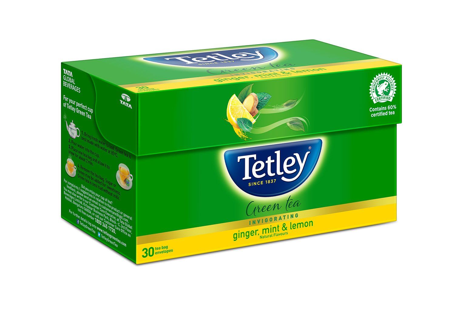 Tetley Green Tea Bags - Ginger Mint & Lemon, 30 Bags