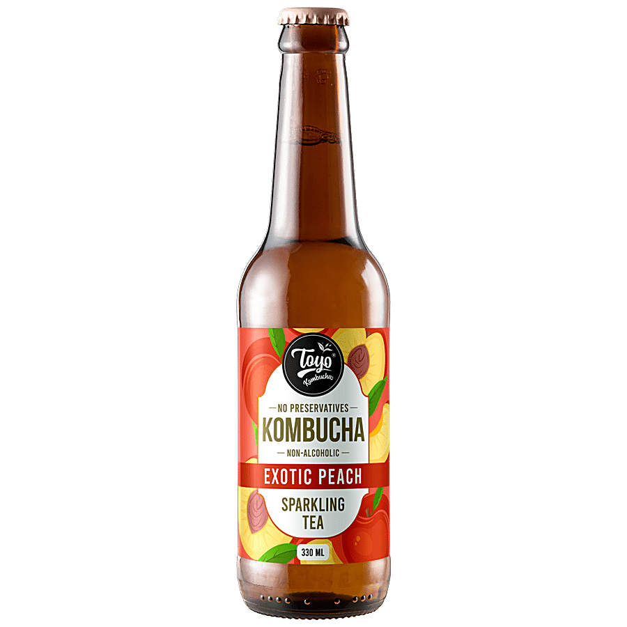 Toyo Kombucha Sparkling Tea - Exotic Peach Flavour, Non Alcoholic, No Preservatives, 330 ml