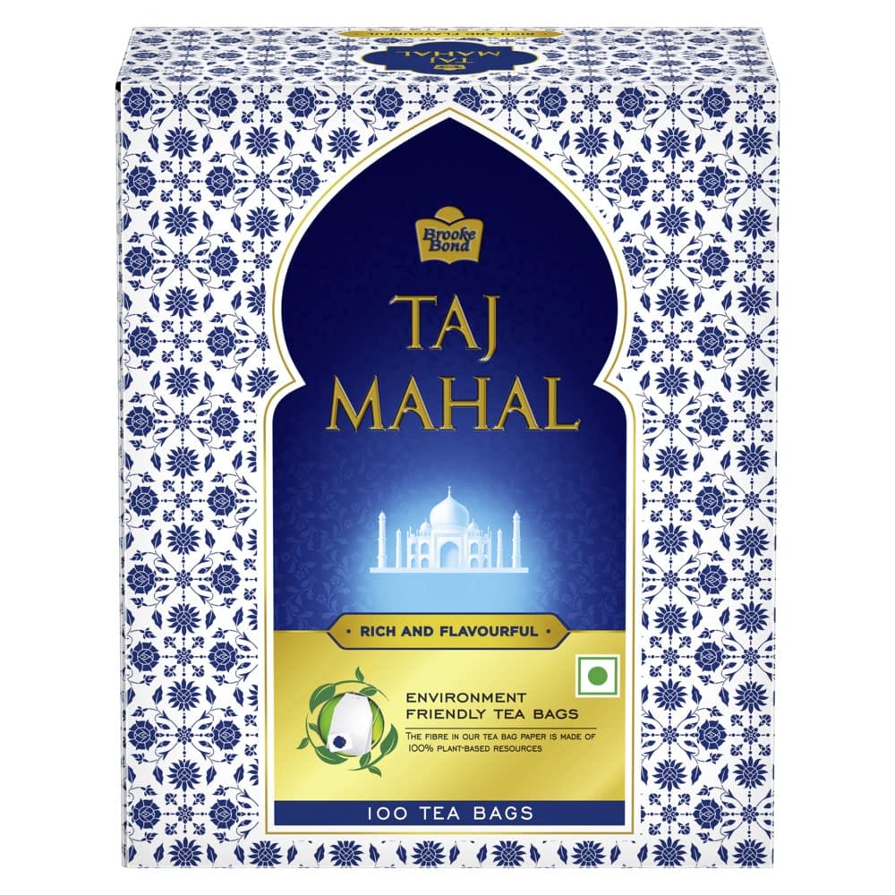 Brooke Bond Taj Mahal Tea Bags 100 pcs, Rich and Flavourful Chai - Premium Blend of Powdered Fresh Loose Tea Leaves
