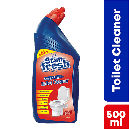 Stanfresh Super 6 In 1 Toilet Cleaner - Kills 99.9% Germs, Leaves Shiny Clean Finish, Rose World, 500 Ml (Pack Of 2)