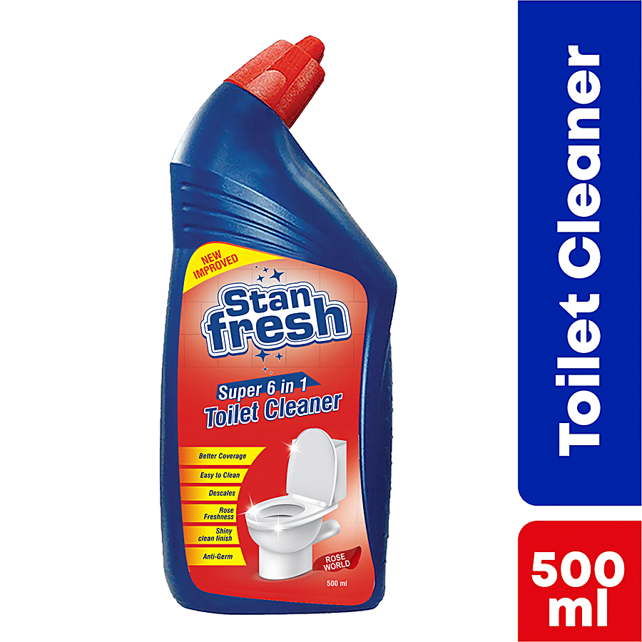 Stanfresh Super 6 In 1 Toilet Cleaner - Kills 99.9% Germs, Leaves Shiny Clean Finish, Rose World, 500 Ml (Pack Of 2)