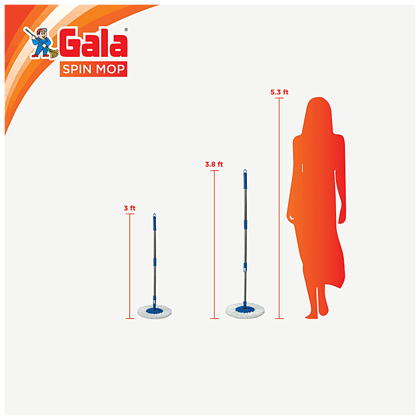 Gala Spin Mop - Microfibre & Plastic, Height Adjustment Rod, With Refill, Blue, 1 Pc