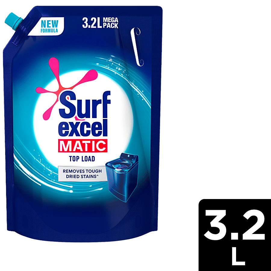 Surf Excel Matic Top Load Liquid Detergent, Designed For Tough Stain Removal - Refill Mega Pack, 3.2 L