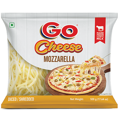 Go Mozzarella Cheese Diced/Shredded - Made From Cow'S Milk, 500 G Pouch
