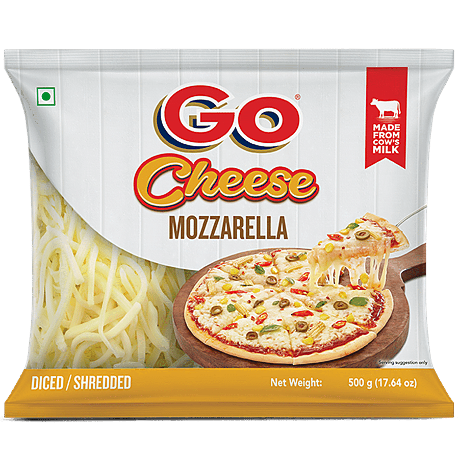Go Mozzarella Cheese Diced/Shredded - Made From Cow'S Milk, 500 G Pouch