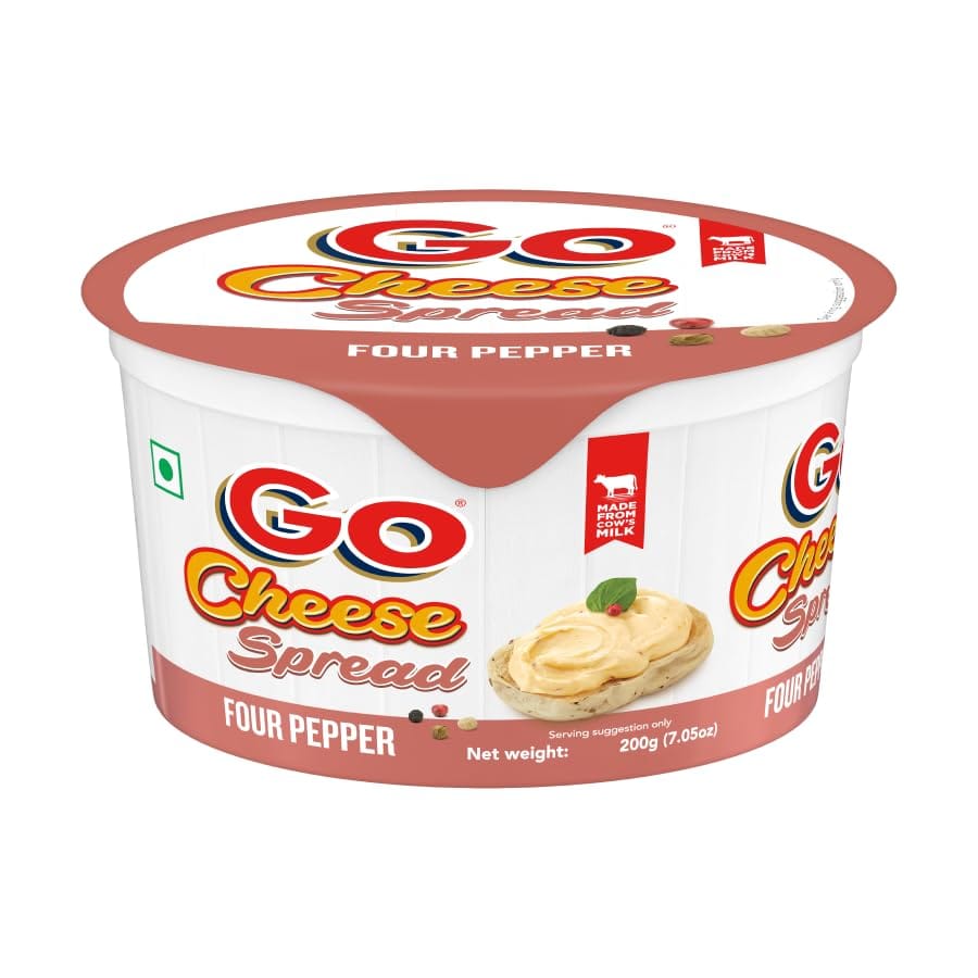 Go Cheese Spread Tub Four Pepper Jar 200 G Tub Cheddar Cheese