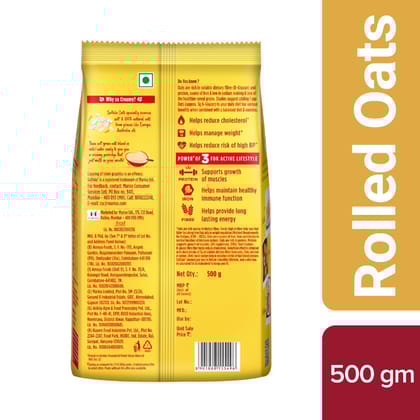 Saffola Oats | Rolled Oats | Delicious Creamy Oats | 100% Natural | High Protein & Fibre | Healthy Cereal For Weight Loss | 500G