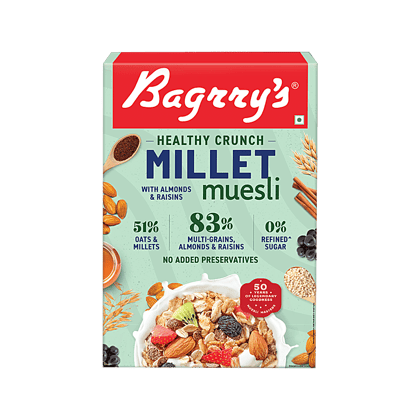 Bagrrys Bagrry`S Healthy Crunch Muesli Fibre Rich Oats With Almon 500 G Carton, 500 G Carton Box