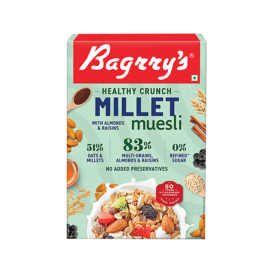 Bagrrys Bagrry`S Healthy Crunch Muesli Fibre Rich Oats With Almon 500 G Carton, 500 G Carton Box
