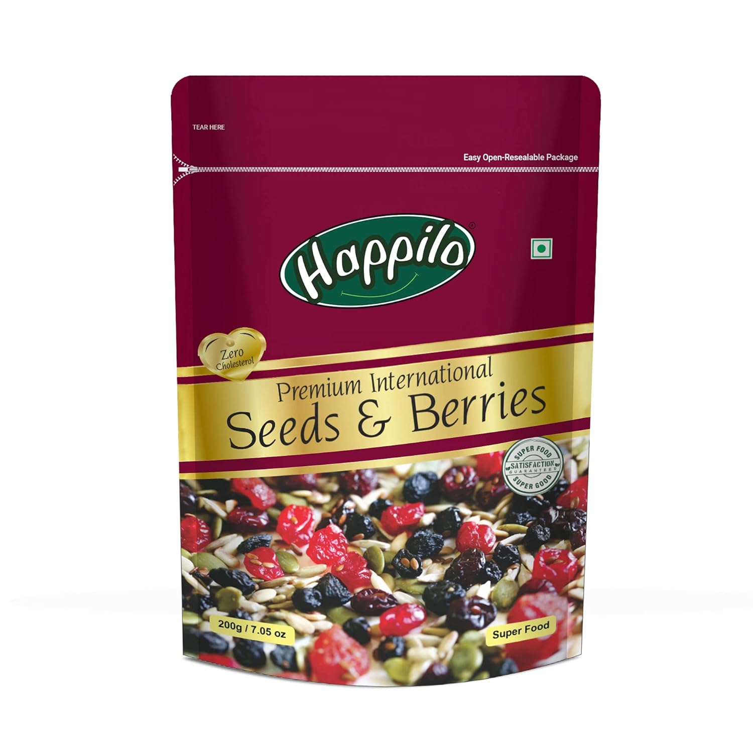 Happilo Premium International Seeds & Berries Mix 200 g Pack | Contains Healthy Seeds & Dried Berries | Low in Calories, High in Nutrients | Morning Snack