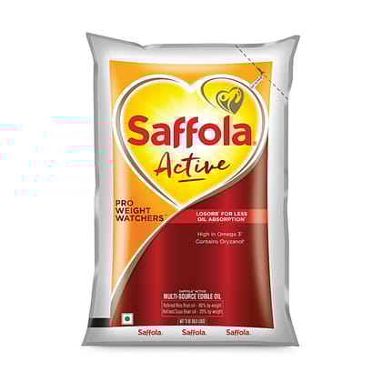 Saffola Active Refined Cooking oil | Blended Rice Bran & SoyaBean oil | Pro Weight Watchers, 1 L Pouch