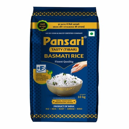 Pansari Tasty Tibar Basmati Rice With Great Taste And Aroma|Broken Rice And Fortified|Perfect Fit For Everyday Consumption Basmati Rice- 10Kg Pansari Tasty Tibar Basmati Rice With Great Taste And Aroma|Broken Rice And Fortified|Perfect Fit For Everyday Consumption Basmati Rice- 10Kg