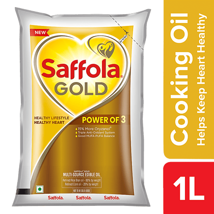 Saffola Gold Refined Cooking Oil, 1 L Pouch