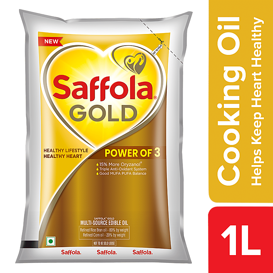 Saffola Gold Refined Cooking Oil, 1 L Pouch