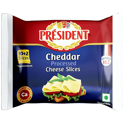 President Cheddar Cheese Slice - Processed, Source Of Calcium, Premium, 204 G