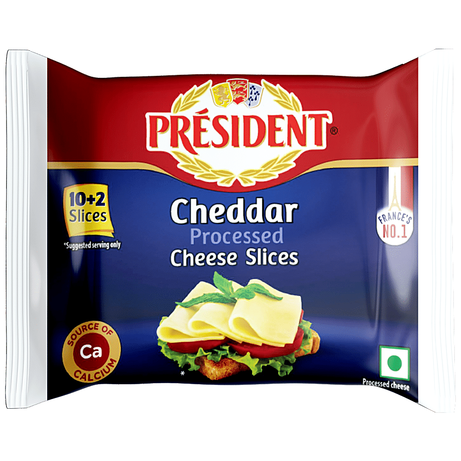 President Cheddar Cheese Slice - Processed, Source Of Calcium, Premium, 204 G