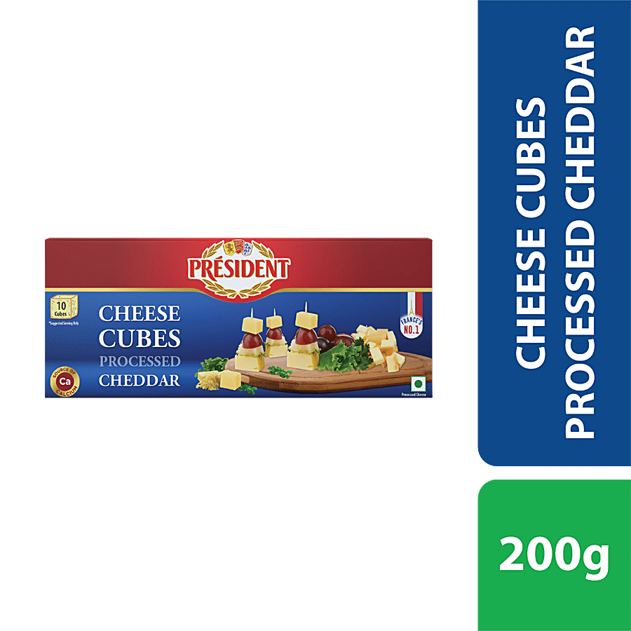 President Cheddar Cheese Cubes - Processed, Premium, 200 G