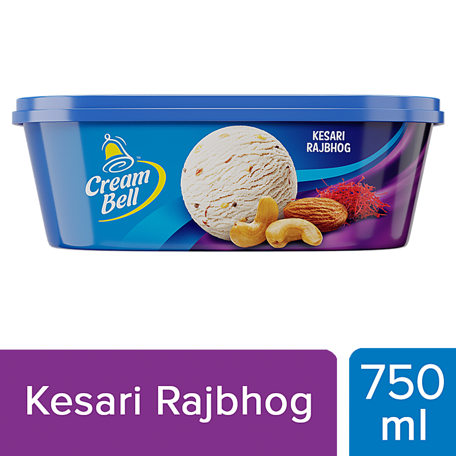 Cream Bell Royal Affair Ice Cream - Kesari Rajbhog, With Rasgulla, Almond & Cashew, 750 Ml