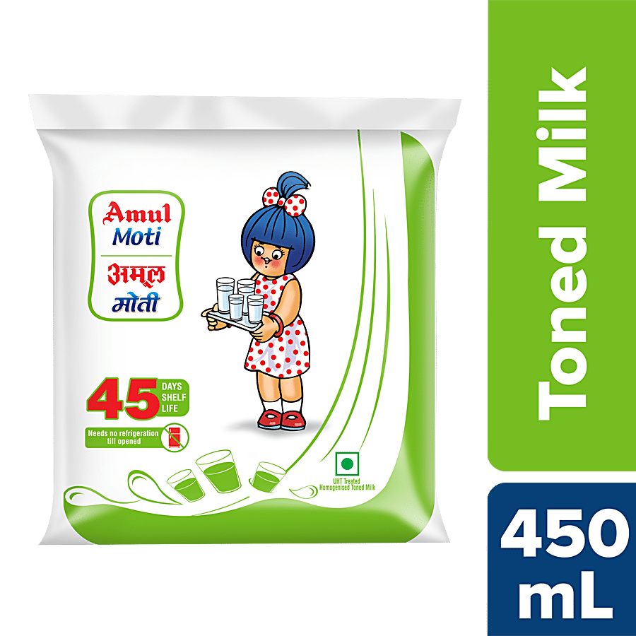 Amul Moti Toned Milk - Homogenised, Fresh, No Preservatives, Chemical Free, 450 Ml Pouch
