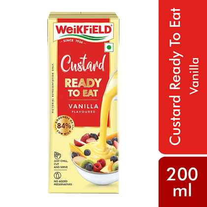 Weikfield Ready To Eat Custard - Vanilla Custard Powder, Contains The Goodness Of 84% Cow Milk, Makes Smooth, Creamy & Delicious Custard, Can Be Consumed Hot Or Cold, 100% Vegetarian, 200 Ml Tetrapak