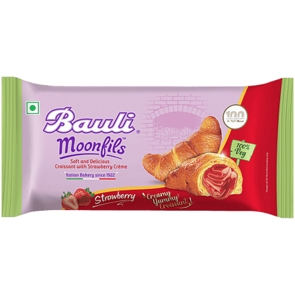 Bauli Moonfils Croissant - Strawberry Creme, 100% Veg, 45 G Bauli Moonfils Croissant - Strawberry Creme, 100% Veg, 45 G