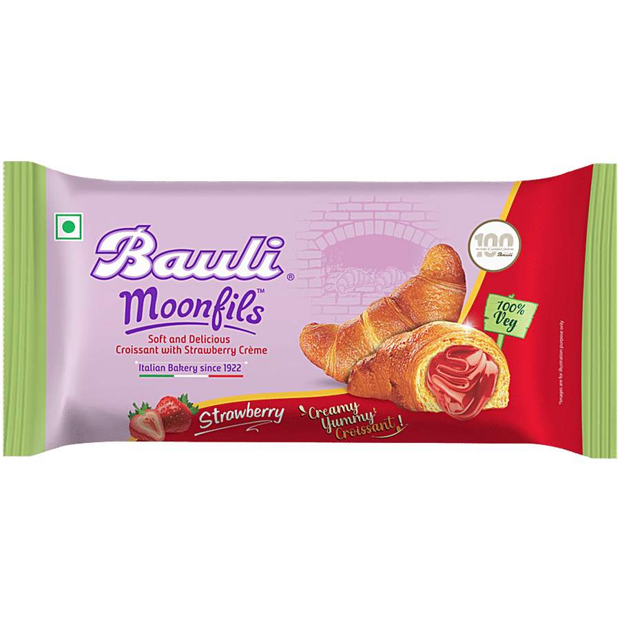 Bauli Moonfils Croissant - Strawberry Creme, 100% Veg, 45 G