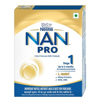 NAN PRO Stage 1 Infant Formula Milk powder for babies (Up to 6 months) - with Probiotic | 400g | Bag-In-Box Pack