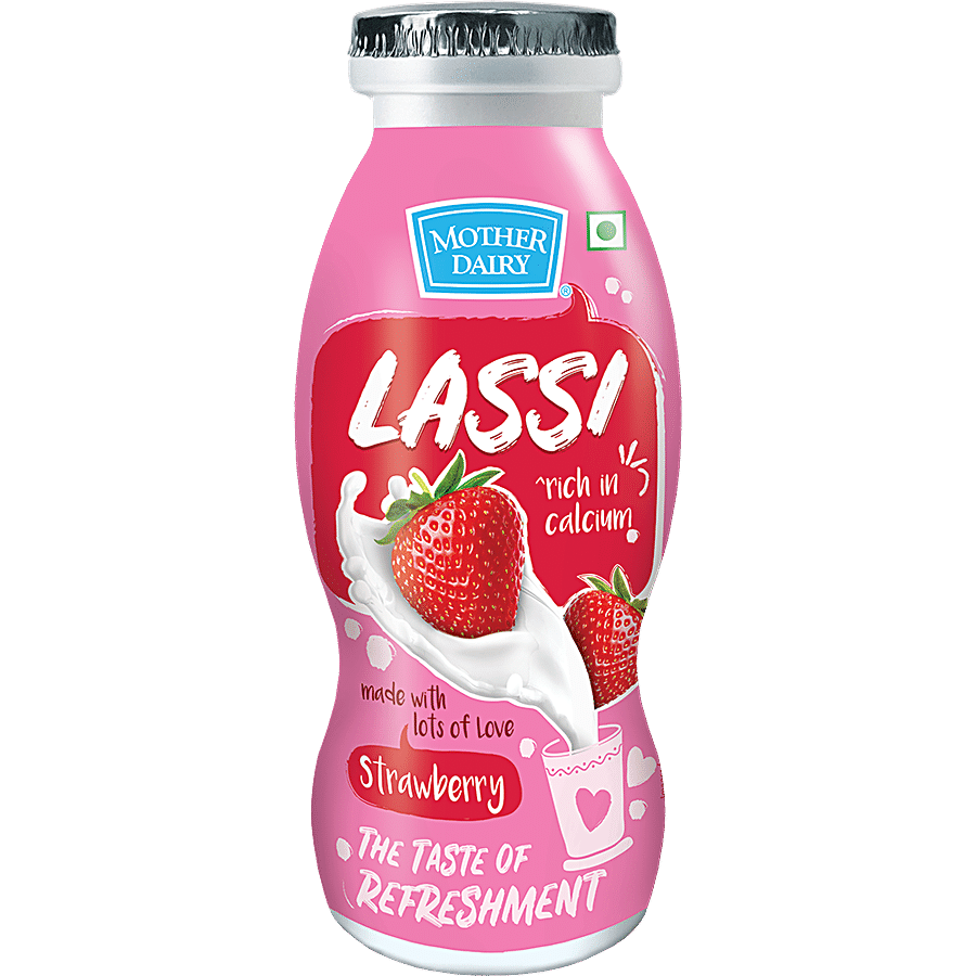 Mother Dairy Lassi - Strawberry, Rich In Calcium, 180 Ml Bottle