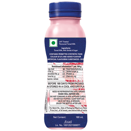 Amul Kool Milk - Rose Flavour, 180 ml Pet Bottle