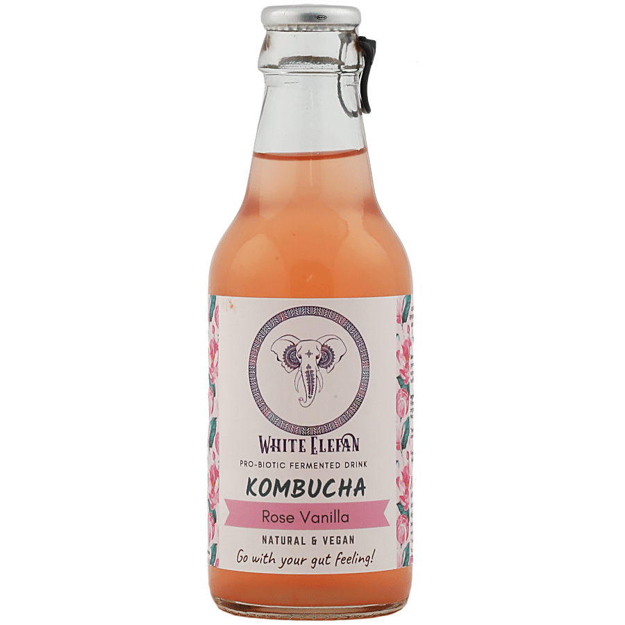 White Elefan Kombucha Pro-Biotic Fermented Drink - Rose Vanilla, Vegan, For Gut Health, 200 Ml