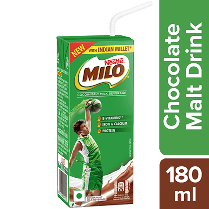 Nestle Milo Rtd Cocoa Malt Drink With Millets - Chocolate Flavour, 180 Ml Tetra Pack
