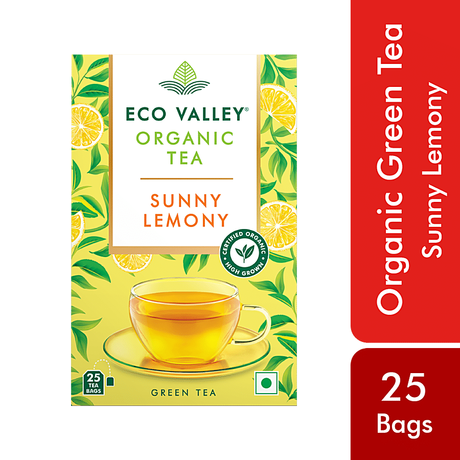 Eco Valley Organic Green Tea - Sunny Lemony, Grown In Nilgiris, Zero Calories, Rich In Antioxidants, Rich In Vitamin C, 42.5 G (25 Bags X 1.7 G)
