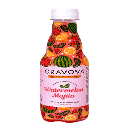 Cravova Sparkling Mocktail Drink - Watermelon Mojito, Contains Real Lemon Juice & Vitamin C, 300 Ml