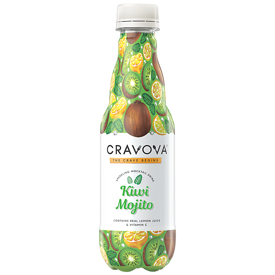 Cravova Sparkling Mocktail Drink - Kiwi Mojito, Contains Real Lemon Juice & Vitamin C, 300 Ml