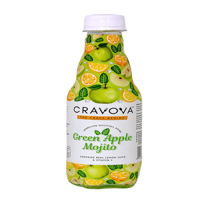 Cravova Sparkling Mocktail Drink - Green Apple Mojito, Contains Real Lemon Juice & Vitamin C, 300 Ml