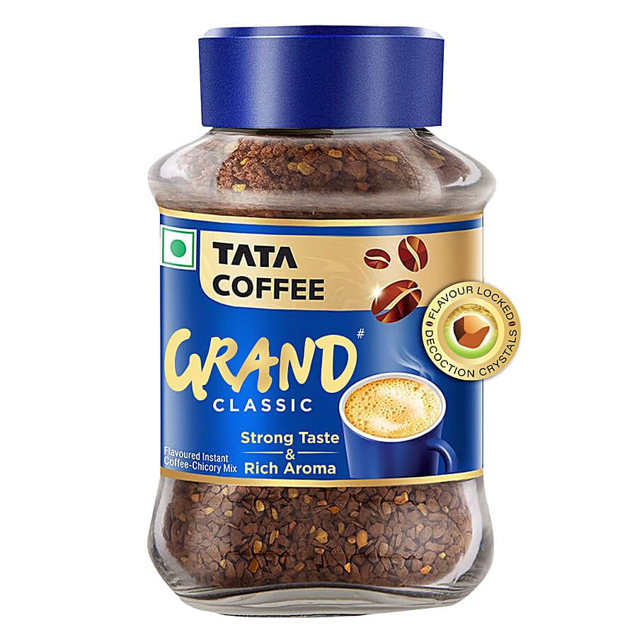 Tata Coffee Grand Classic Instant Coffee - Flavour Locked Decoction Crystals, Strong Taste & Rich Aroma, 90 G Jar