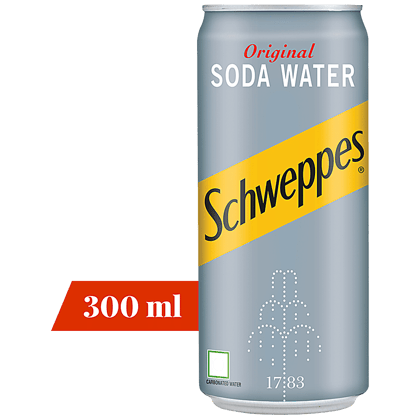 Schweppes Original Soda Water - For Mocktails, Refreshing & Delicious Taste, 300 Ml Can