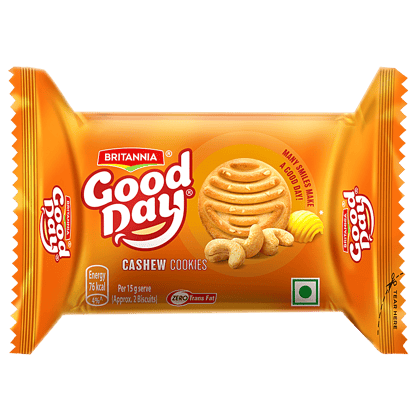 Britannia Good Day Cashew Cookies - Crunchy, Zero Trans Fat, Ready To Eat, 52.5 g