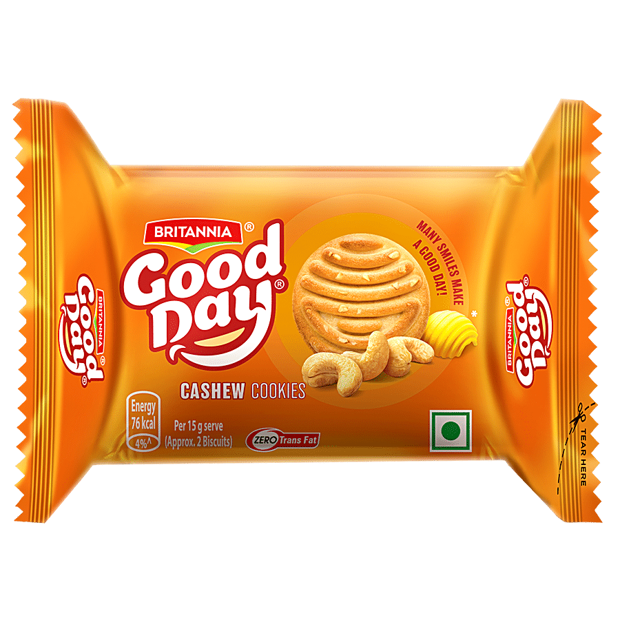 Britannia Good Day Cashew Cookies - Crunchy, Zero Trans Fat, Ready To Eat, 52.5 g