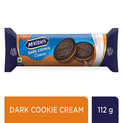 Mcvitie'S Dark Cookie Cream Biscuit With Goodness Of Cocoa & Orange Flavoured Cream, 112 G