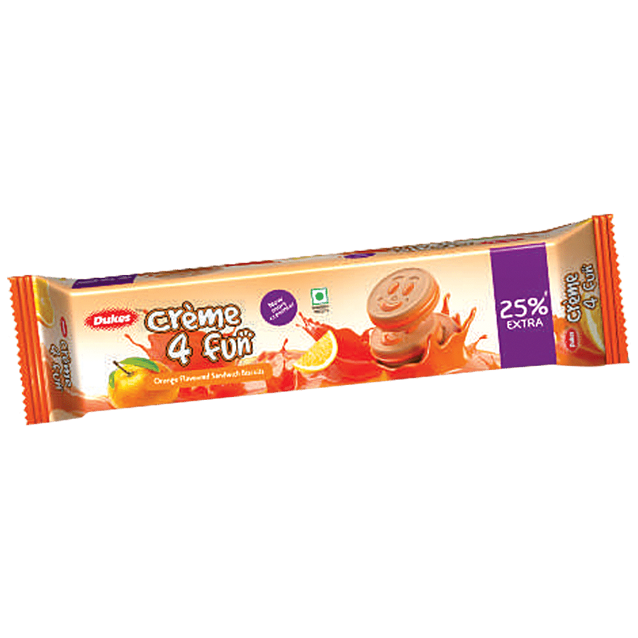 Dukes Creme 4 Fun Orange Flavoured Sandwich Biscuits - Crispy, 150 g Pouch