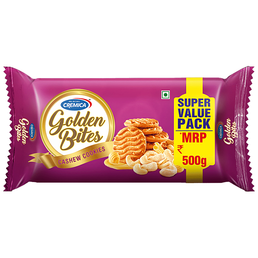 Cremica Golden Bites Cashew Cookies - Baked, Crispy, 100 g (Pack of 5)