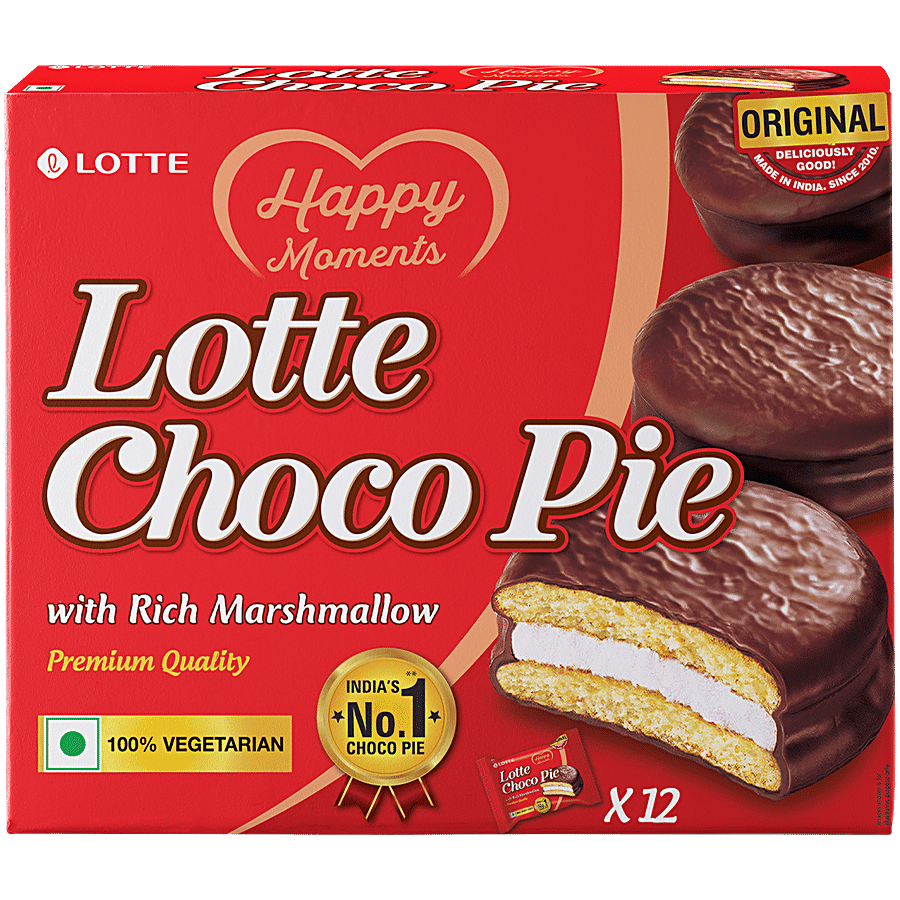 Lotte Choco Pie - Original, With Rich Marshmallow, No Preservatives, 28 G (Pack Of 12)