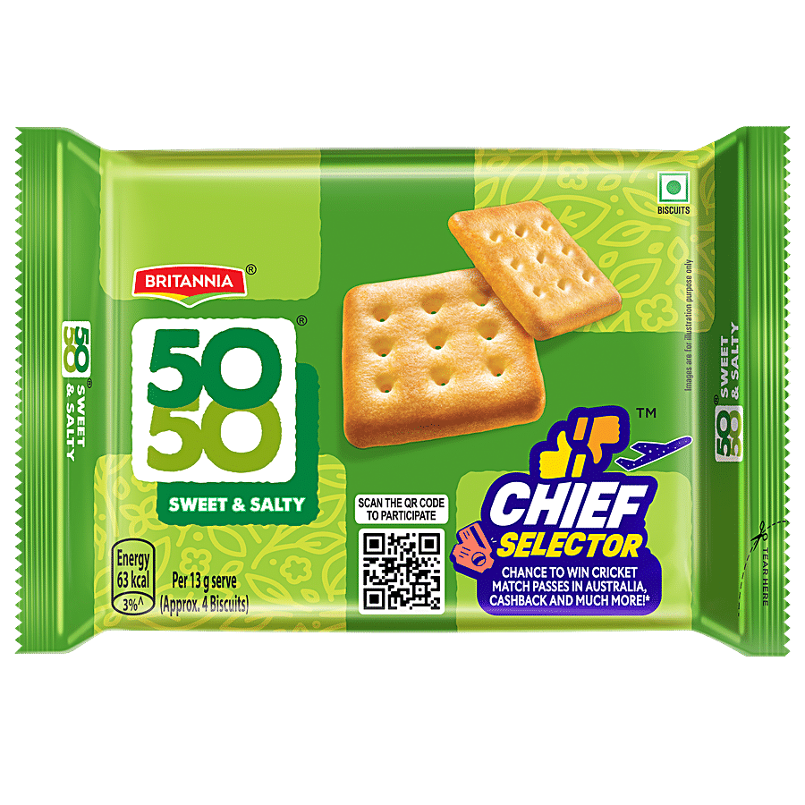 Britannia 50-50 Sweet & Salty Biscuit - Light, Crispy, Ready To Eat, 188 G