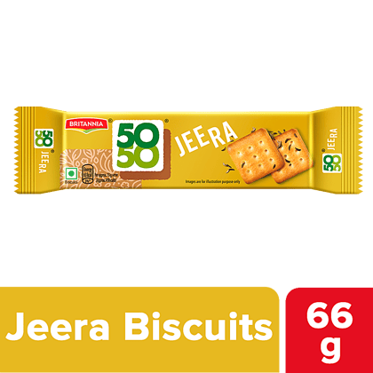 Britannia 50-50 - Jeera Biscuit, With Light & Crispy Texture, Teatime Snack, 66 G (Pack Of 4)