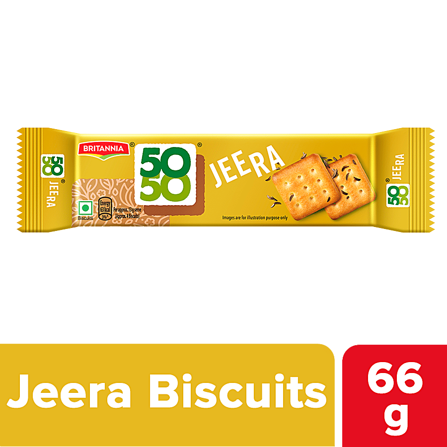Britannia 50-50 - Jeera Biscuit, With Light & Crispy Texture, Teatime Snack, 66 G (Pack Of 4)