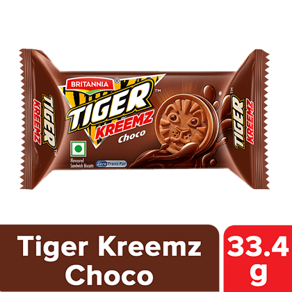 Britannia Tiger Kreemz - Chocolate Cream Biscuits, Teatime Snack, 33.4 G