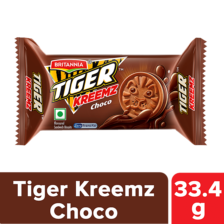 Britannia Tiger Kreemz - Chocolate Cream Biscuits, Teatime Snack, 33.4 G