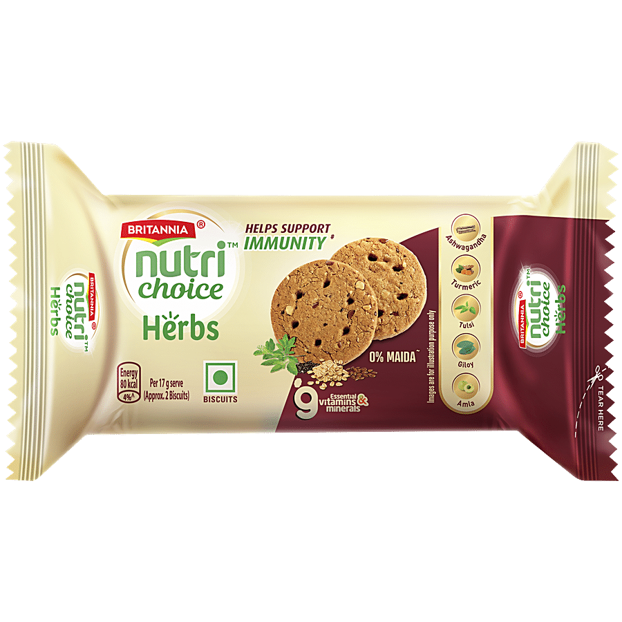 Britannia Nutrichoice Herbs Biscuits - 0% Maida, Rich In Vitamins & Minerals, Helps Support Immunity, 75 G